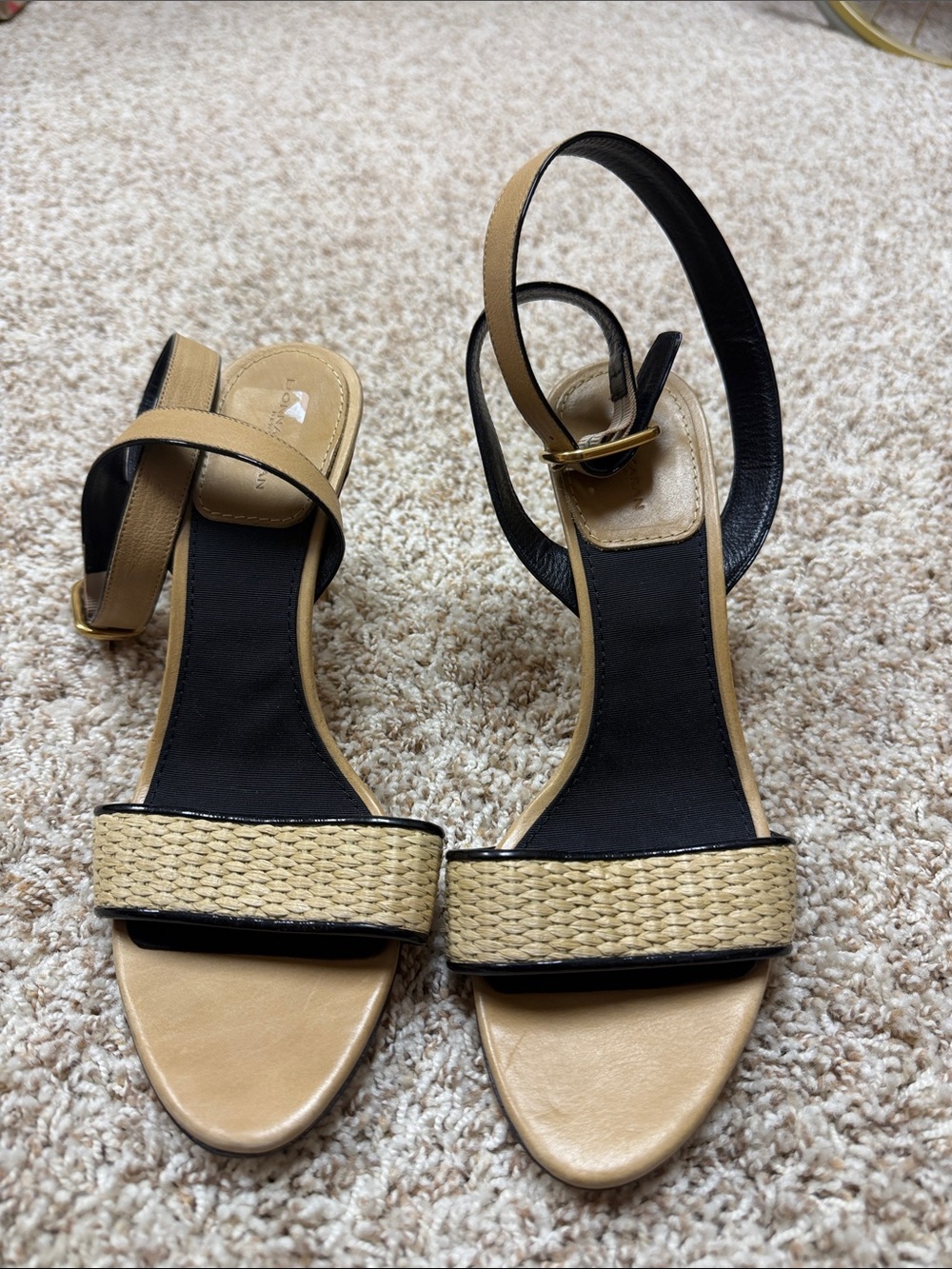 Donna Karan Black and Beige Woven Strap Sandals Made in Italy